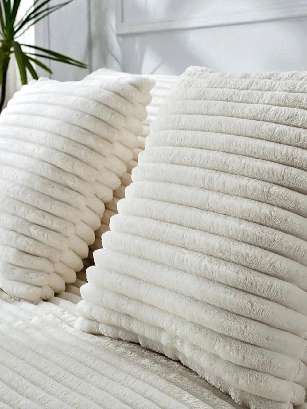 Two Beige corduroy throw pillow